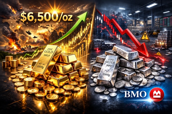 BMO dự báo sốc: Giá vàng có thể lên 6.500 usd/oz năm 2026, Bạc đối mặt rủi ro lớn