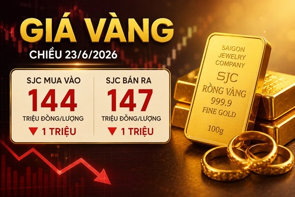 Chiều 23/6: SJC giảm thêm 1 triệu so với trưa, về 147 triệu