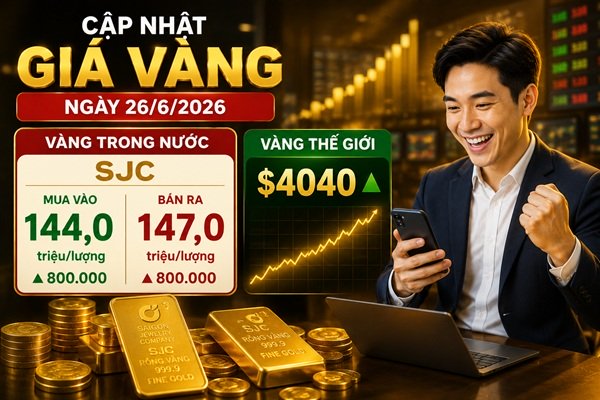 Giá vàng chiều nay 26/6: Lấy lại mốc 147 triệu khi thế giới vượt mốc $4000 dứt khoát