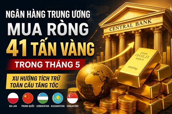 “Cá mập” quay lại: Ngân hàng trung ương âm thầm gom 41 tấn vàng trong tháng 5