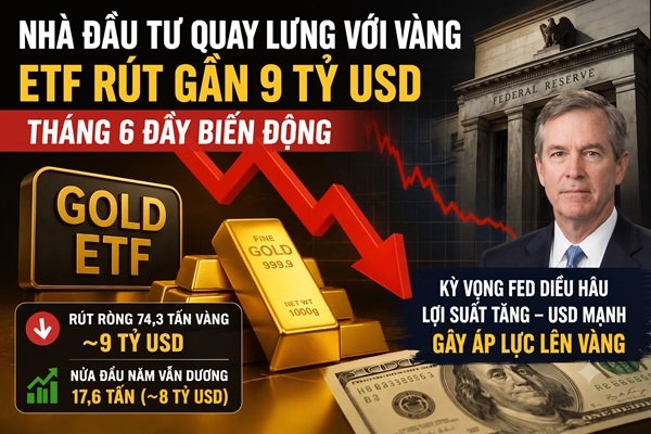Nhà đầu tư “quay lưng” với vàng: ETF bị rút gần 9 tỷ USD trong tháng 6