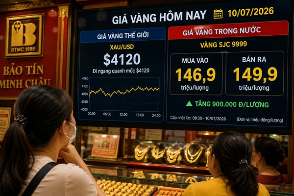 Giá vàng hôm nay 10/7: DOJI tăng tới 1,5 triệu chiều mua nhẫn – BTMC nhích nhẹ 400K