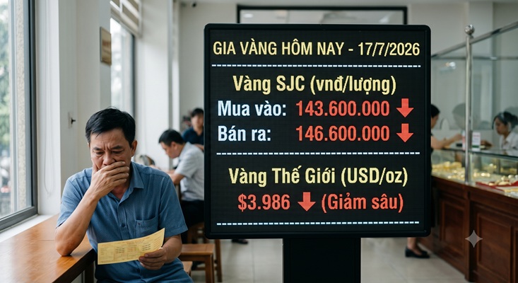 Giá vàng sáng 17/7: Đồng loạt giảm, SJC chỉ còn 146,6 triệu khi thế giới mất ngưỡng $4000