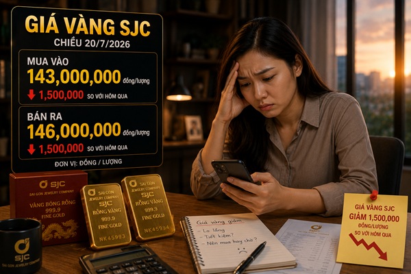 Giá vàng chiều 20/7: Liên tục các bước giảm – Vàng sụt 1,5 triệu về mức 146tr