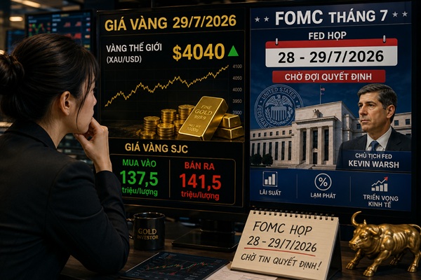 Giá vàng 29/7: Sáng giảm – chiều tăng; NĐT trong nước – quốc tế ngóng quyết sách của Fed