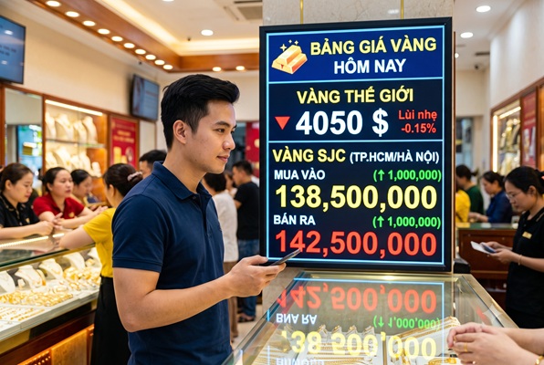 Cập nhật giá sáng 30/7: Thế giới lùi nhẹ về $4051 – SJC tăng thêm 1 triệu lên 142,5 triệu