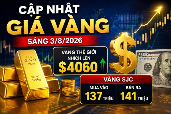 Cập nhật giá vàng sáng 3/8: Thế giới leo lên $4050 – SJC vẫn giữ mốc 141 triệu