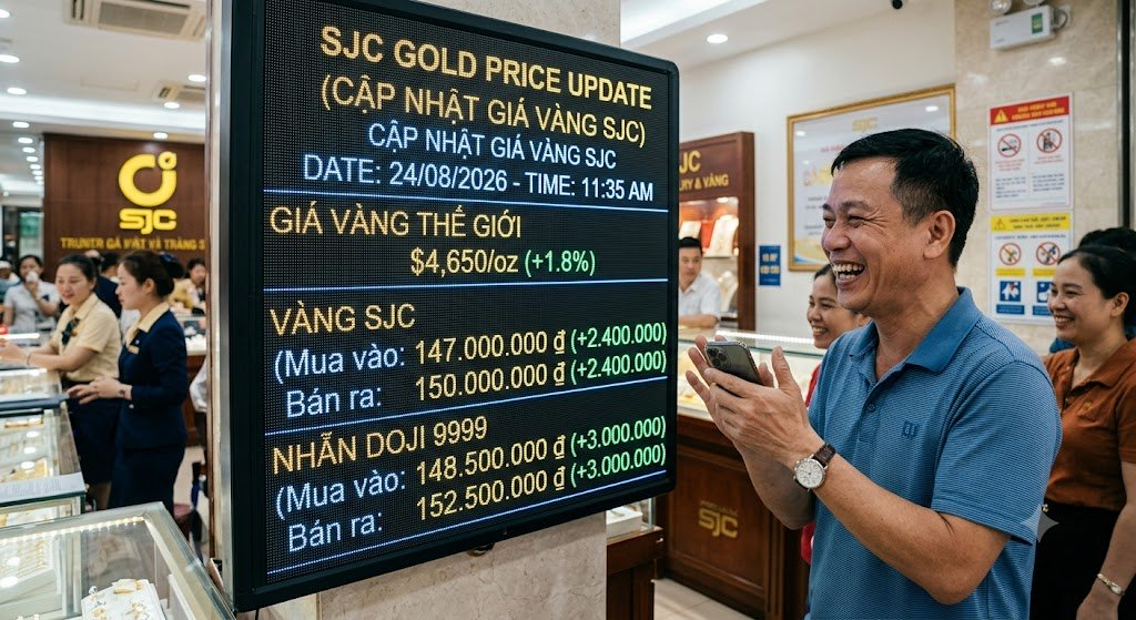Giá vàng ngày 24/8: Nhẫn BTMC – DOJI cán mốc 152,5 triệu – vượt xa vàng miếng
