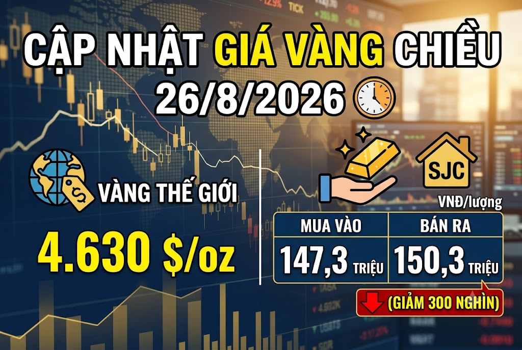 Giá vàng ngày 26/8: Vàng miếng giảm 300K – Vàng nhẫn vẫn ưu thế hơn ở thời điểm này  