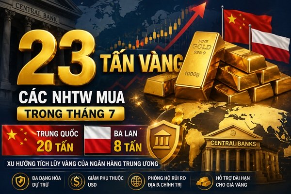 23 tấn vàng được ngân hàng trung ương mua trong tháng 7: Vì sao Trung Quốc đang tăng tốc?