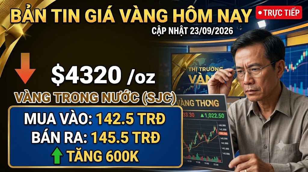 Giá vàng ngày 23/9: Tăng cầm chừng khi vàng ngoại giằng co dưới mốc $4350/oz