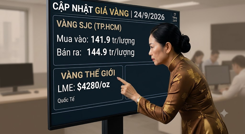Cập nhật giá vàng sáng 24/9: SJC về 144,9 triệu khi giá quốc tế thấp hơn $4300