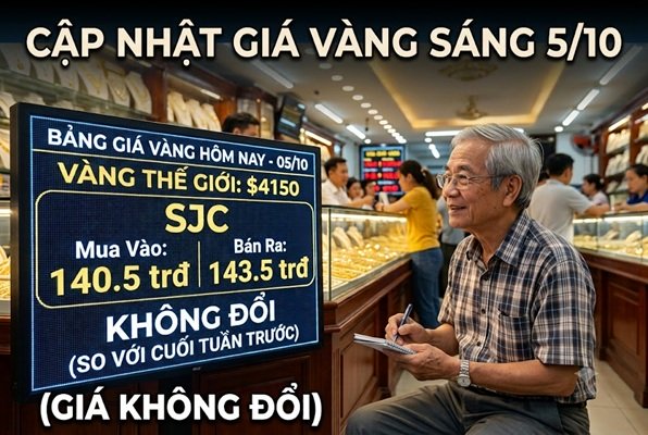Cập nhật giá vàng ngày 5/10: Thế giới bò lên vùng $4150/oz – SJC không đổi