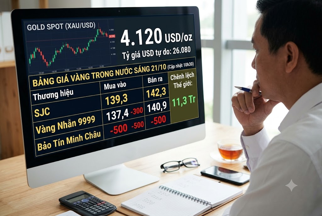 Giá vàng hôm nay 21/10: Vàng thế giới lao dốc, chênh lệch trong nước vọt lên tận 11,3 triệu đồng!